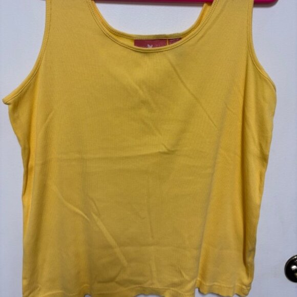 WOMAN WITHIN BRIGHT YELLOW RIBBED 100% COTTON TANK. SZ. 1X - Picture 2 of 3